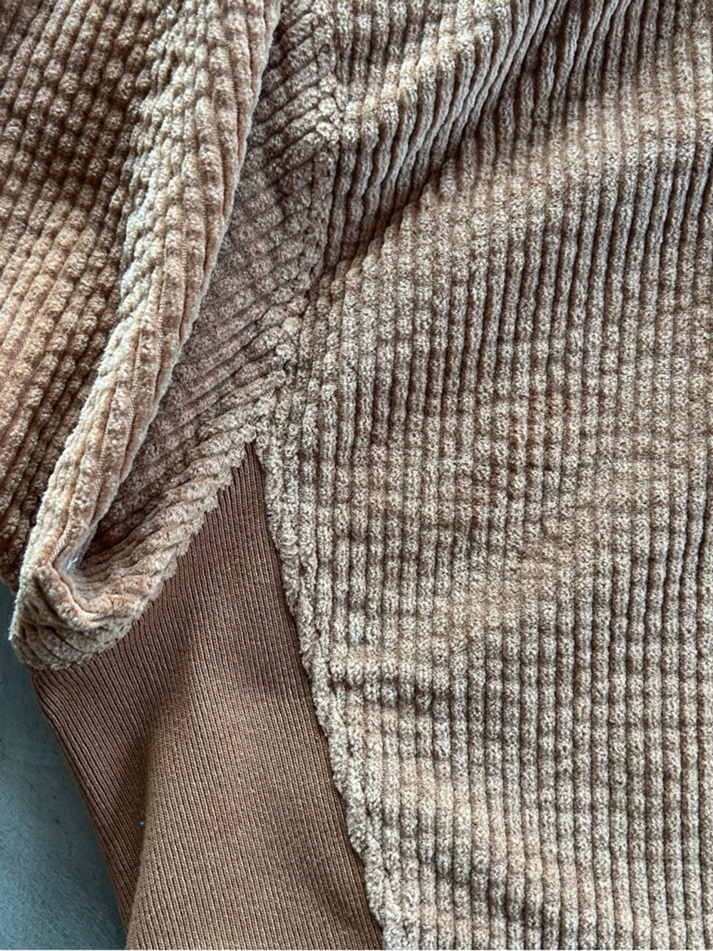Champion Rust Brown Cropped Corduroy Hoodie with White Panels - Picture 3 of 7